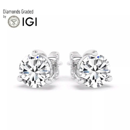IGI, F/VS1, 3 CT Solitaire Lab-Grown Round Diamond Studs Earring 950 Platinum
