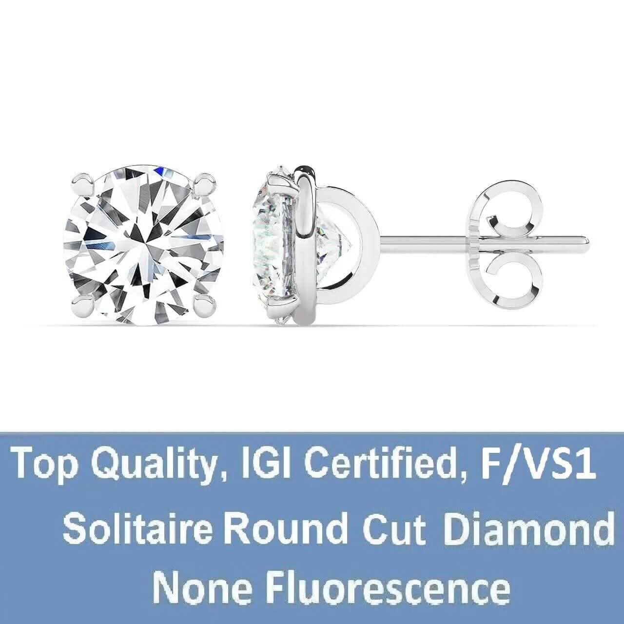 IGI, F/VS1, 4 CT Solitaire Lab-Grown Round Diamond Studs Earring, 950 Platinum