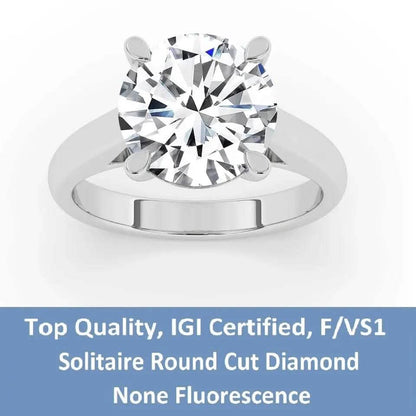 IGI, F/VS1, 5CT Solitaire Lab-Grown Round Diamond Engagement Ring 18K White Gold