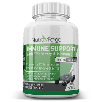 Immune Support Supplement with Elderberry, Vitamin C, Echinacea, Zinc, Garlic, Turmeric 1600mg NON GMO, GMP