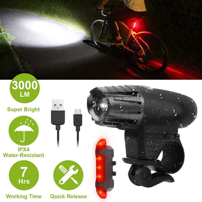 iMounTEK Bike Front Flashlight IPX4 Water-Resistant with Tail Warning/Safety LED Lamp