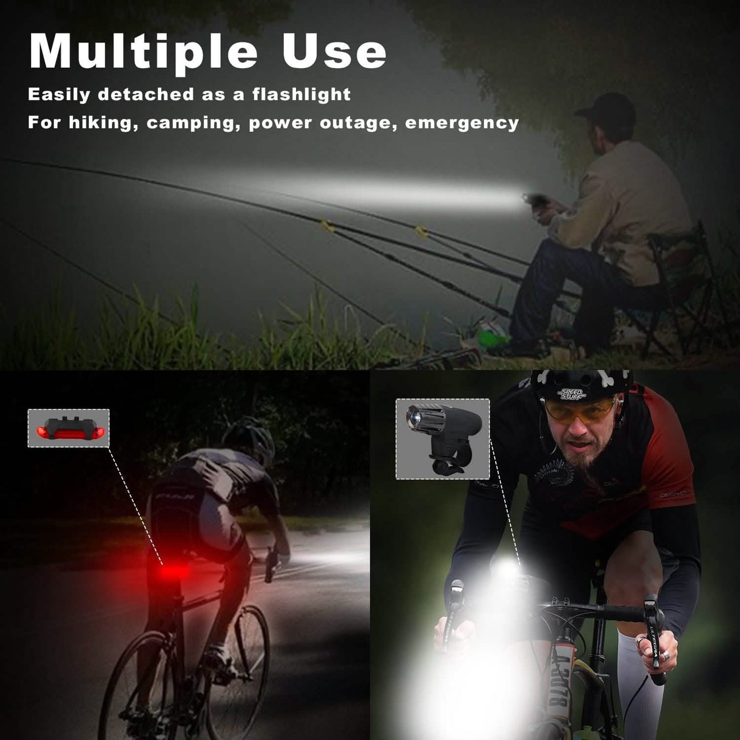 iMounTEK Bike Front Flashlight IPX4 Water-Resistant with Tail Warning/Safety LED Lamp