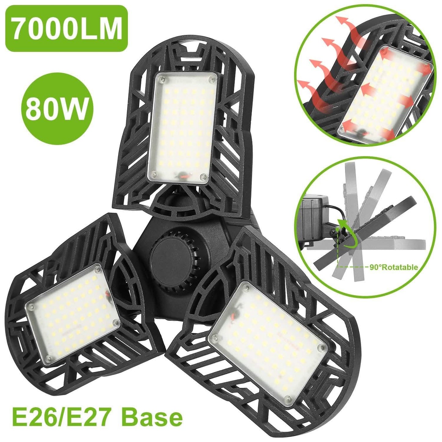 iMounTEK E26 /E27 80W 7000LM 6500K LED Garage Ceiling Light