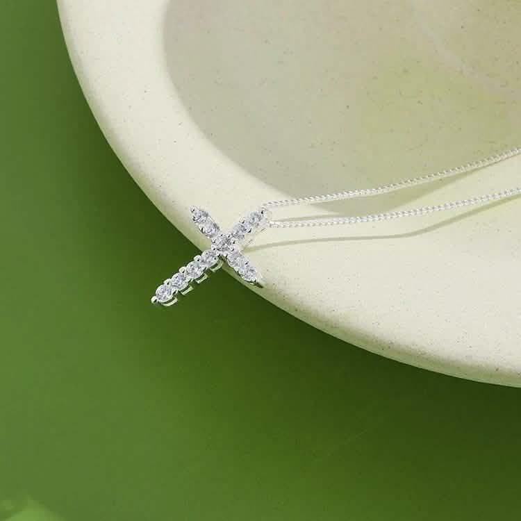 INALIS - 925 Sterling Silver Classic Cross Cubic Zirconia Necklace