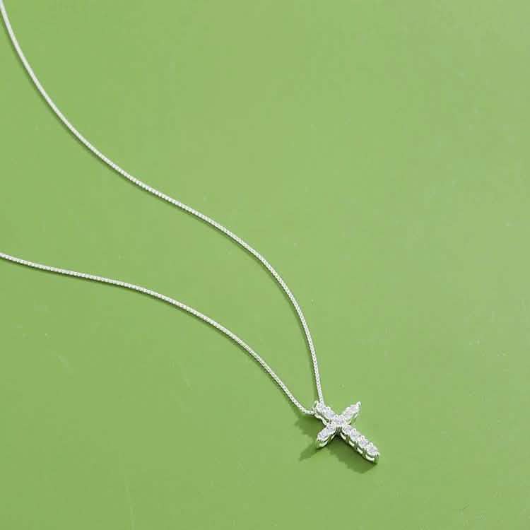INALIS - 925 Sterling Silver Classic Cross Cubic Zirconia Necklace