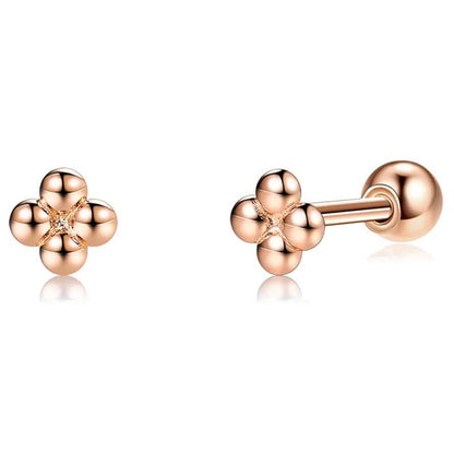 INALIS 925 Sterling Silver Minimalist Small Cute Stud Cross Flower Earrings