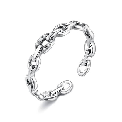 INALIS 925 Sterling Silver Opening Geometric Chain Ring for Women
