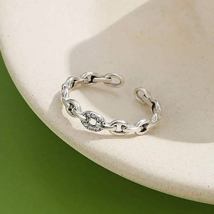 INALIS 925 Sterling Silver Opening Geometric Chain Ring for Women