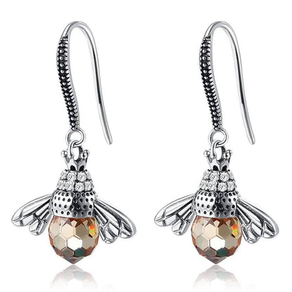 INALIS Bee Shaped 925 Sterling Silver Cubic Zirconia And Austria Crystal Earring