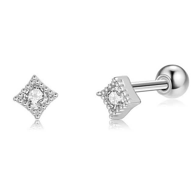 INALIS Square Shape 925 Sterling Silver Small Stud Earrings