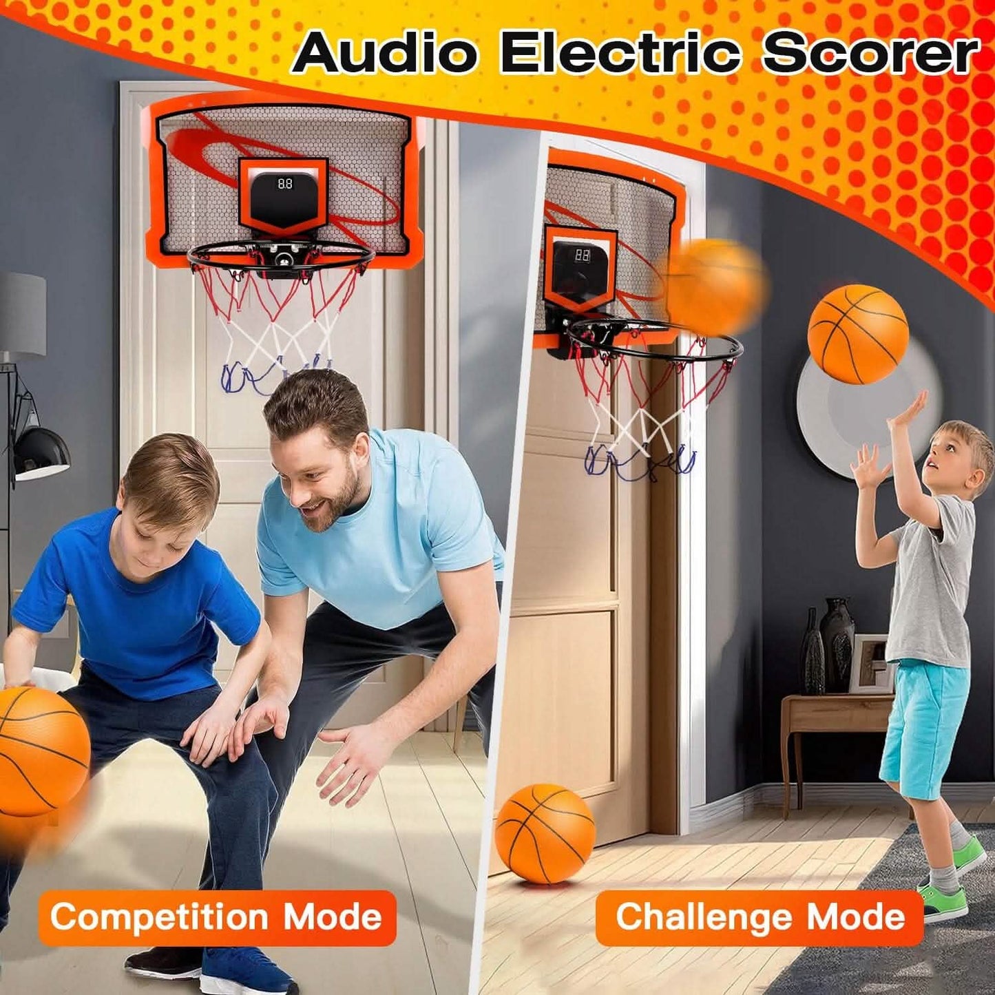 Indoor Mini Basketball Hoop Set with 4 Inflatable Balls Electric Audio Scorer