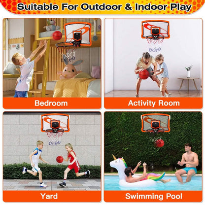 Indoor Mini Basketball Hoop Set with 4 Inflatable Balls Electric Audio Scorer