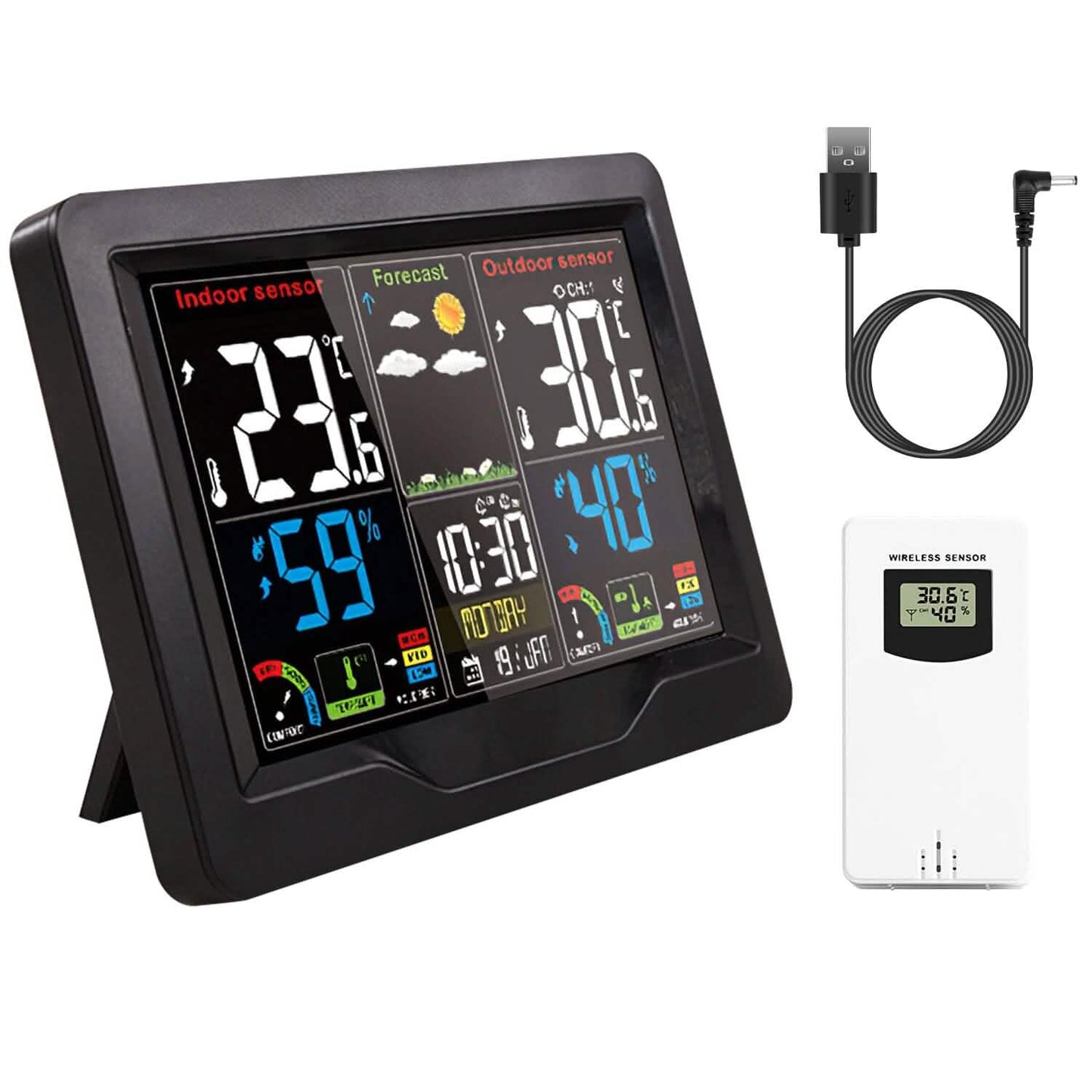 Indoor/Outdoor Thermometer Humidity Weather Forecast Temperature with Backlight
