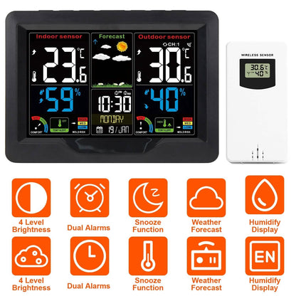 Indoor/Outdoor Thermometer Humidity Weather Forecast Temperature with Backlight
