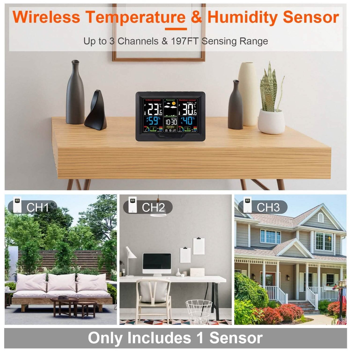 Indoor/Outdoor Thermometer Humidity Weather Forecast Temperature with Backlight