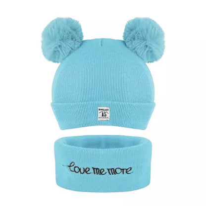 Infant Baby Winter Warm Knit Bobble Beanie Hat with Scarf Set