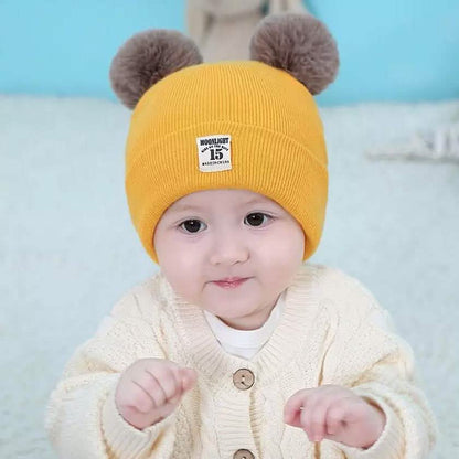 Infant Baby Winter Warm Knit Bobble Beanie Hat with Scarf Set