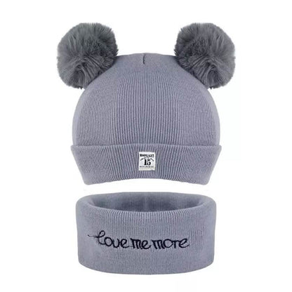 Infant Baby Winter Warm Knit Bobble Beanie Hat with Scarf Set