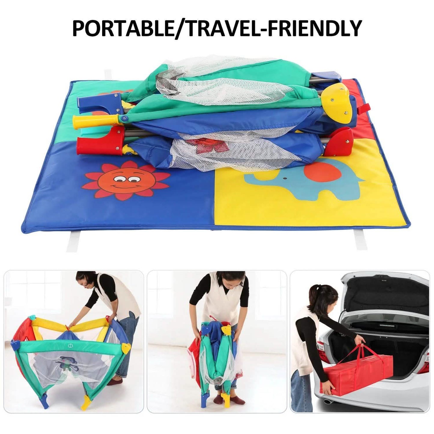 Infant Toddler Foldable Playpen Playard Mattress Safety Rail Fence