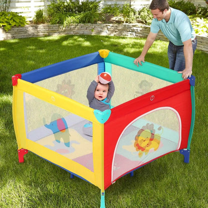 Infant Toddler Foldable Playpen Playard Mattress Safety Rail Fence
