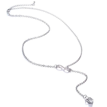 Infinity Heart Crystal Lariat Pendant Necklace