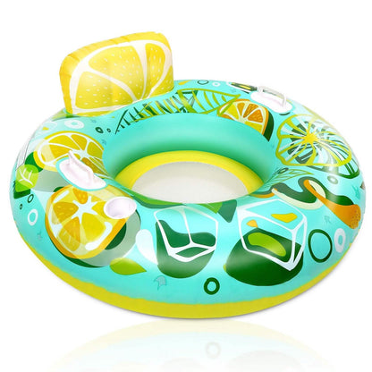 Inflatable Lounger Pool Float with Rubber Handle and Drink Holder