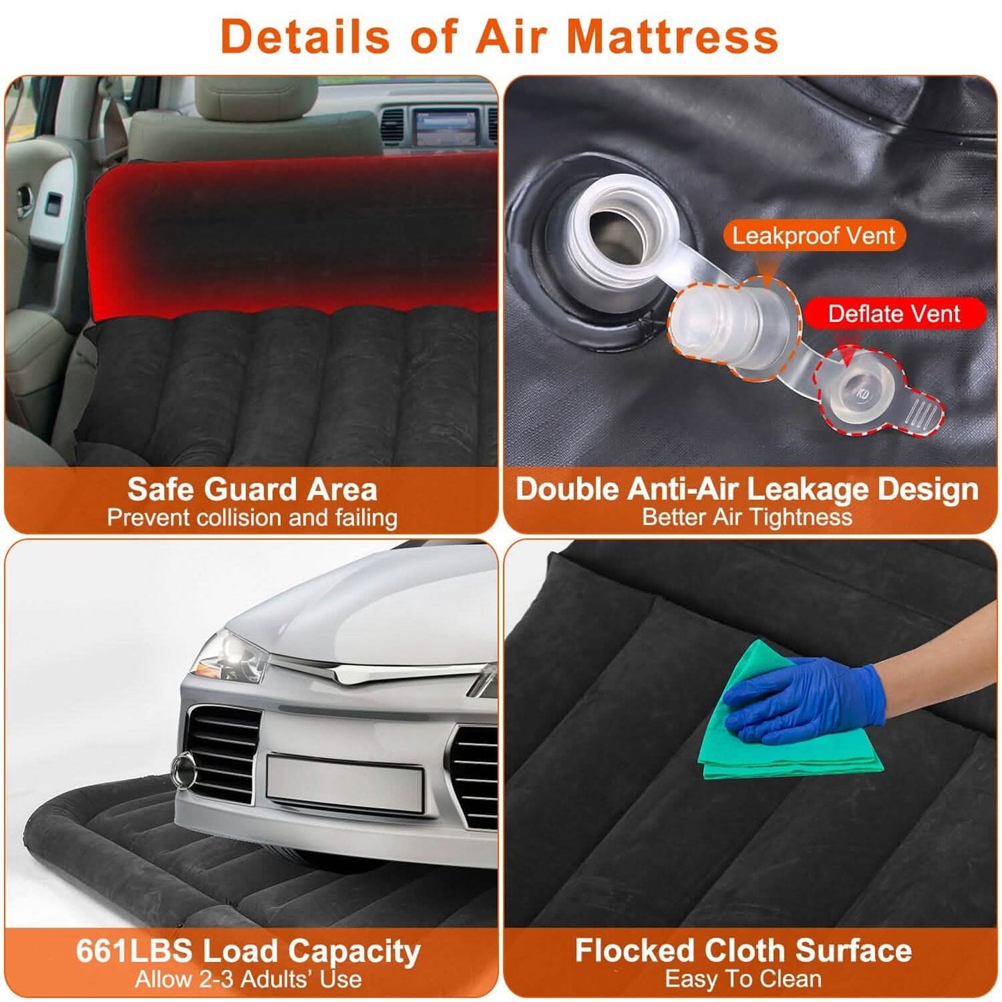 Inflatable SUV Air Mattress Thickened Camping Bed Cushion with Pillow