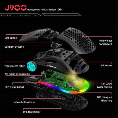 J900 Honeycomb Hollow Wired Gaming Mouse