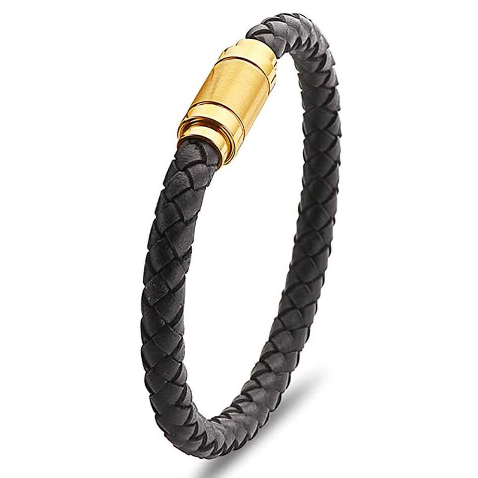 Jarrix Steel Men's Bracelet Leather Stainless Steel Magnetic Closure