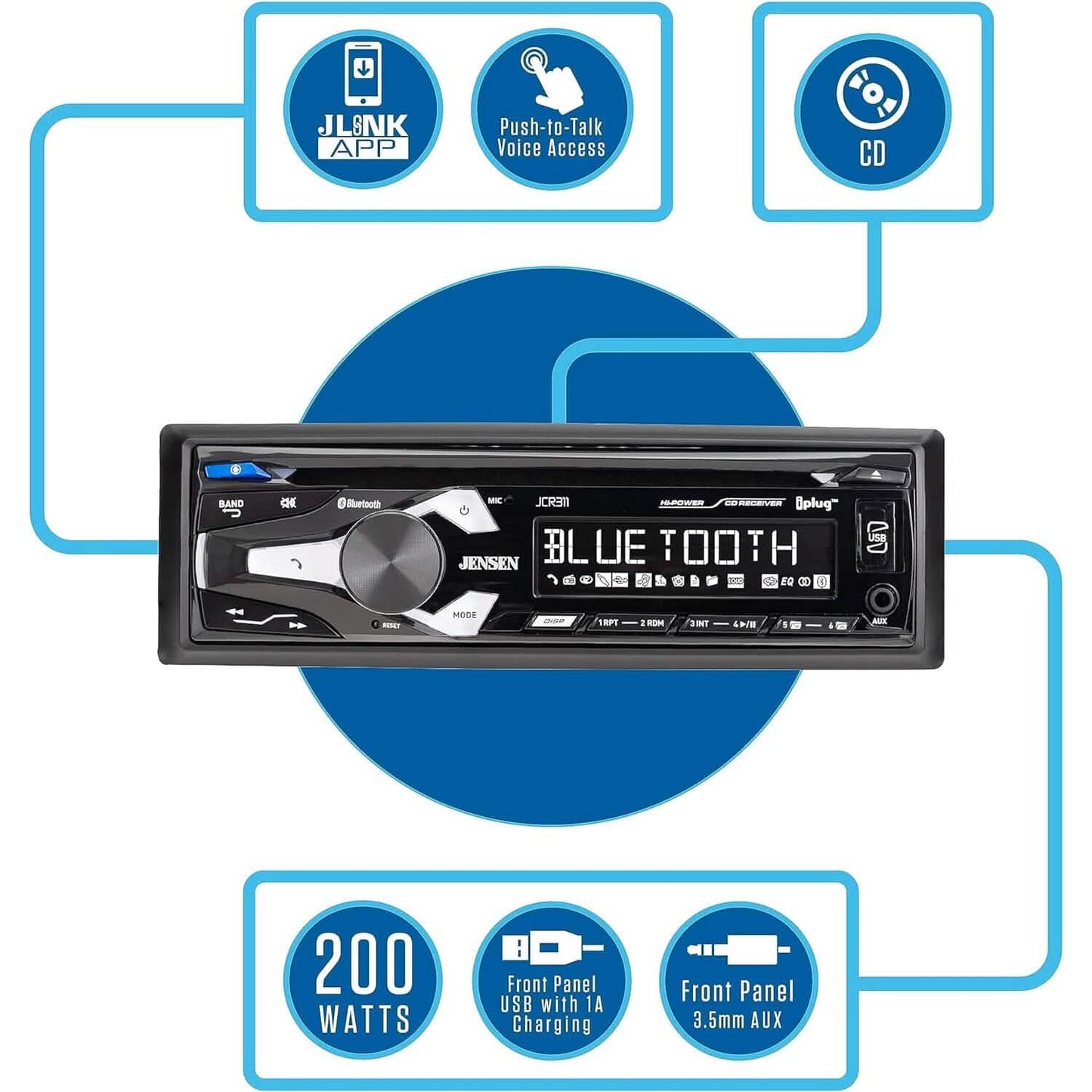 Jensen JCR311 10 Character LCD Single DIN Car Stereo Radio CD Player  (Refurbished)