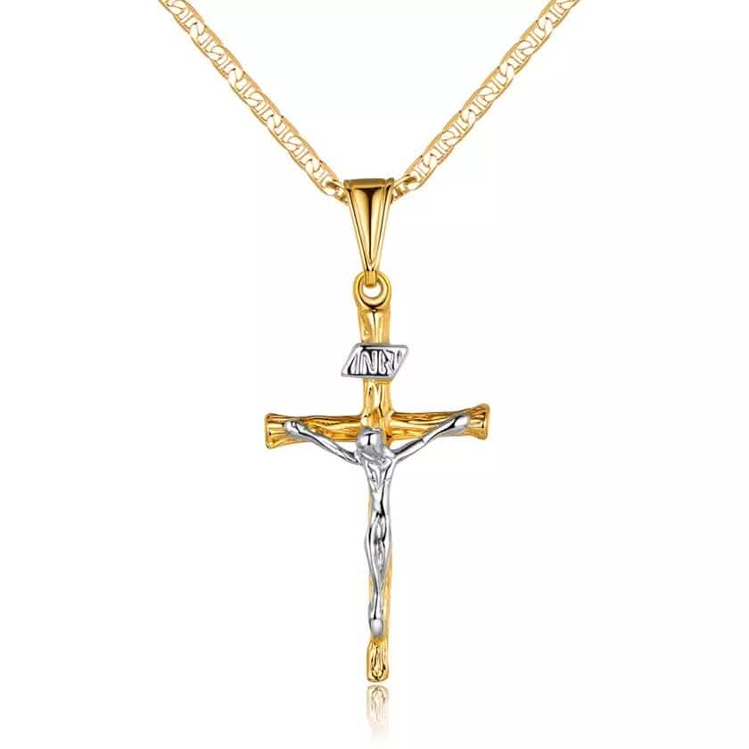 Jesus Crucifix Cross Gold Plated Pendant Necklace