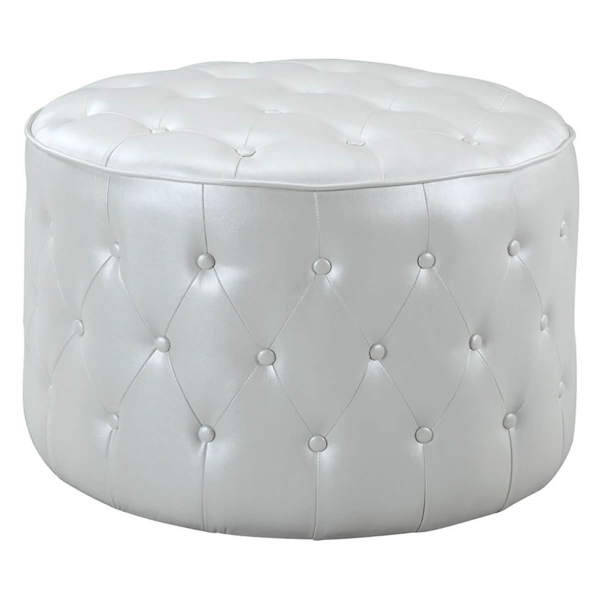 Jimmy Ottoman Button Tufted PU Leather Upholstered Round Pouf
