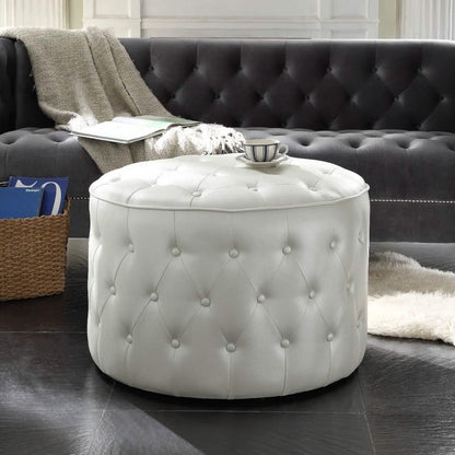 Jimmy Ottoman Button Tufted PU Leather Upholstered Round Pouf