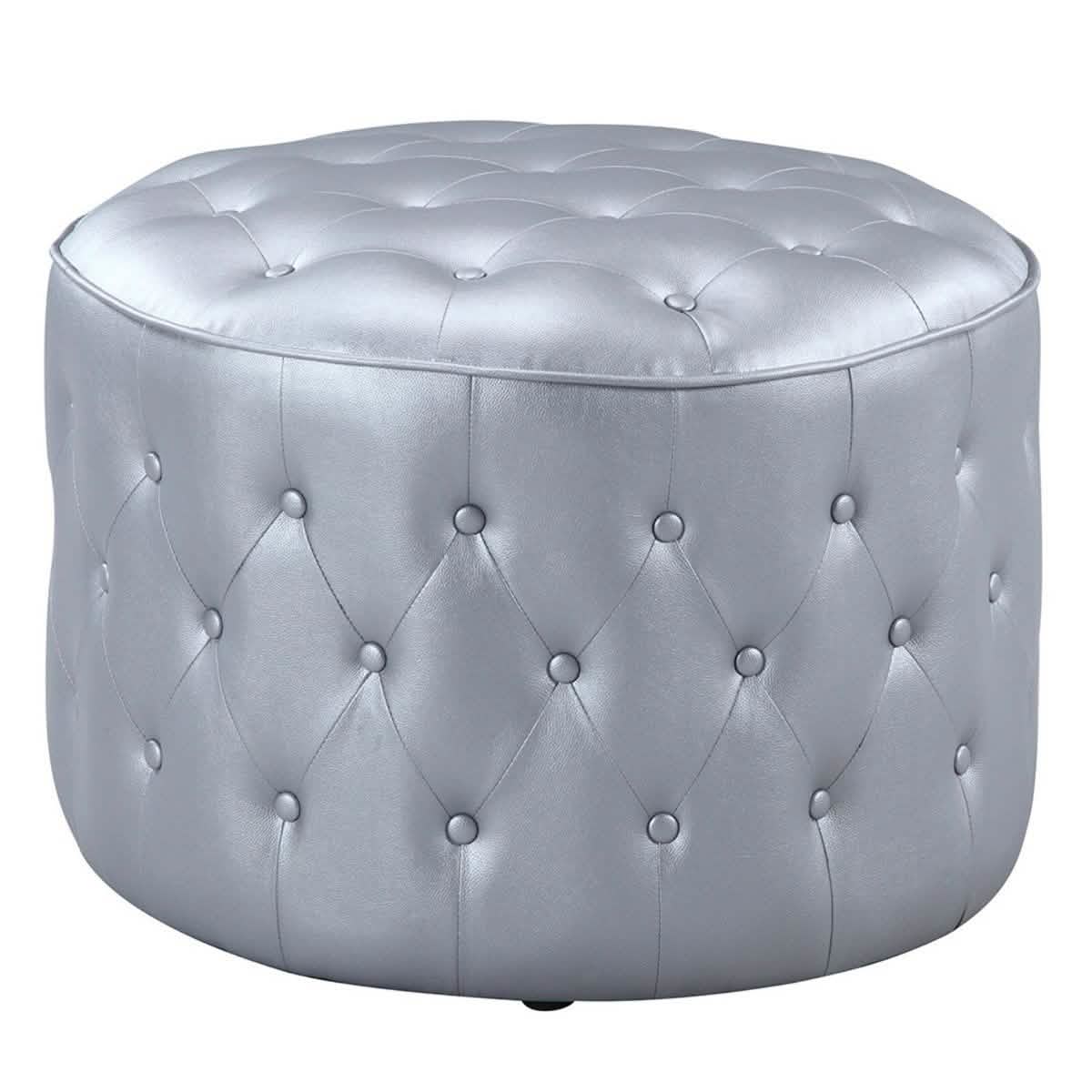 Jimmy Ottoman Button Tufted PU Leather Upholstered Round Pouf