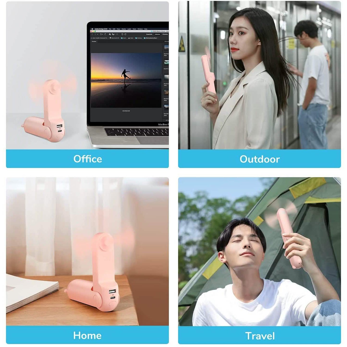 JISULIFE 3-in-1 Portable Small Pocket Fan with Power Bank