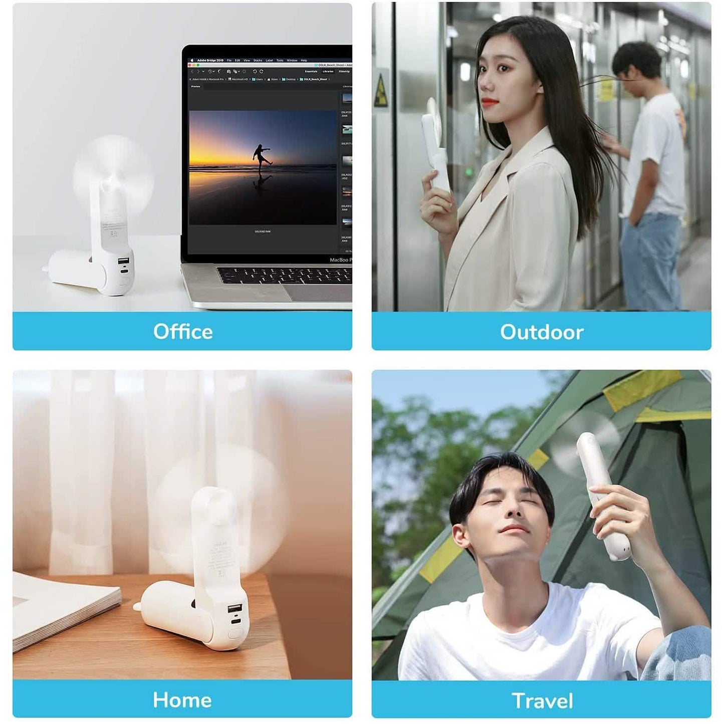 JISULIFE 3-in-1 Portable Small Pocket Fan with Power Bank