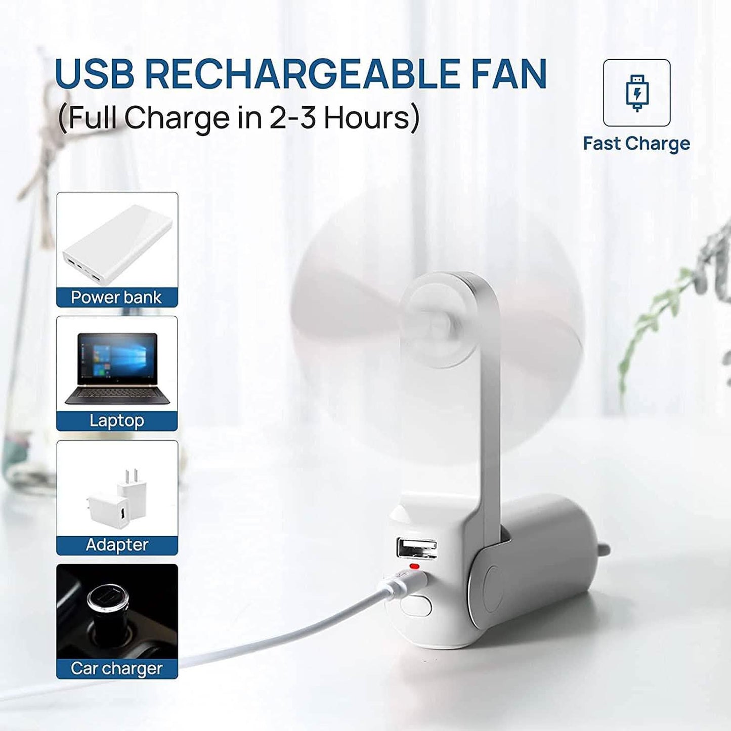 JISULIFE 3-in-1 Portable Small Pocket Fan with Power Bank