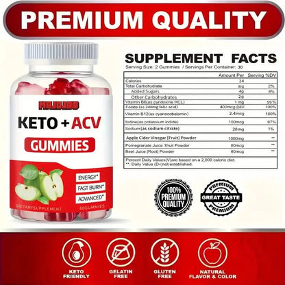 KETO +ACV Gummies Apple Cider Vinegar & B12