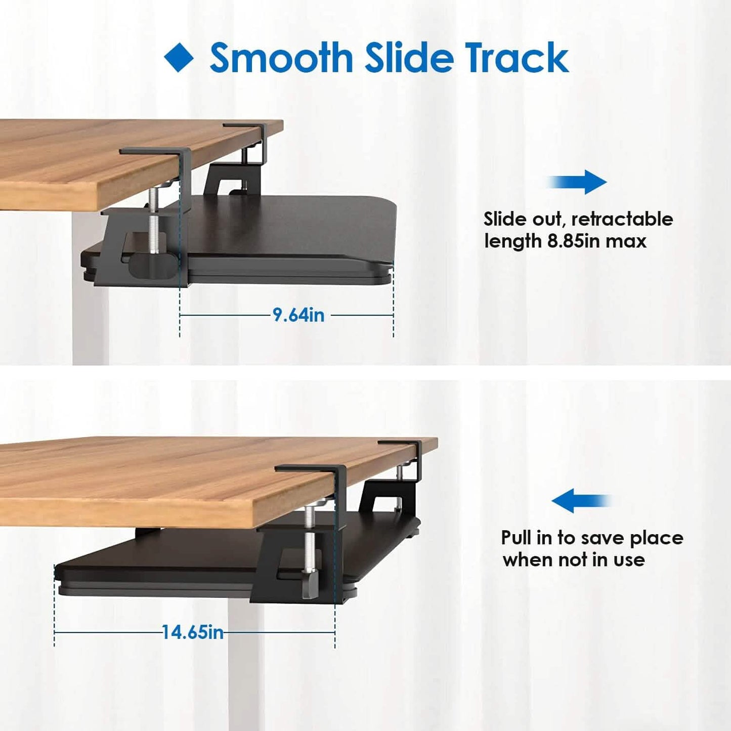 Keyboard Mouse Tray Under Desk Retractable Slide Out Drawer with C Clamp