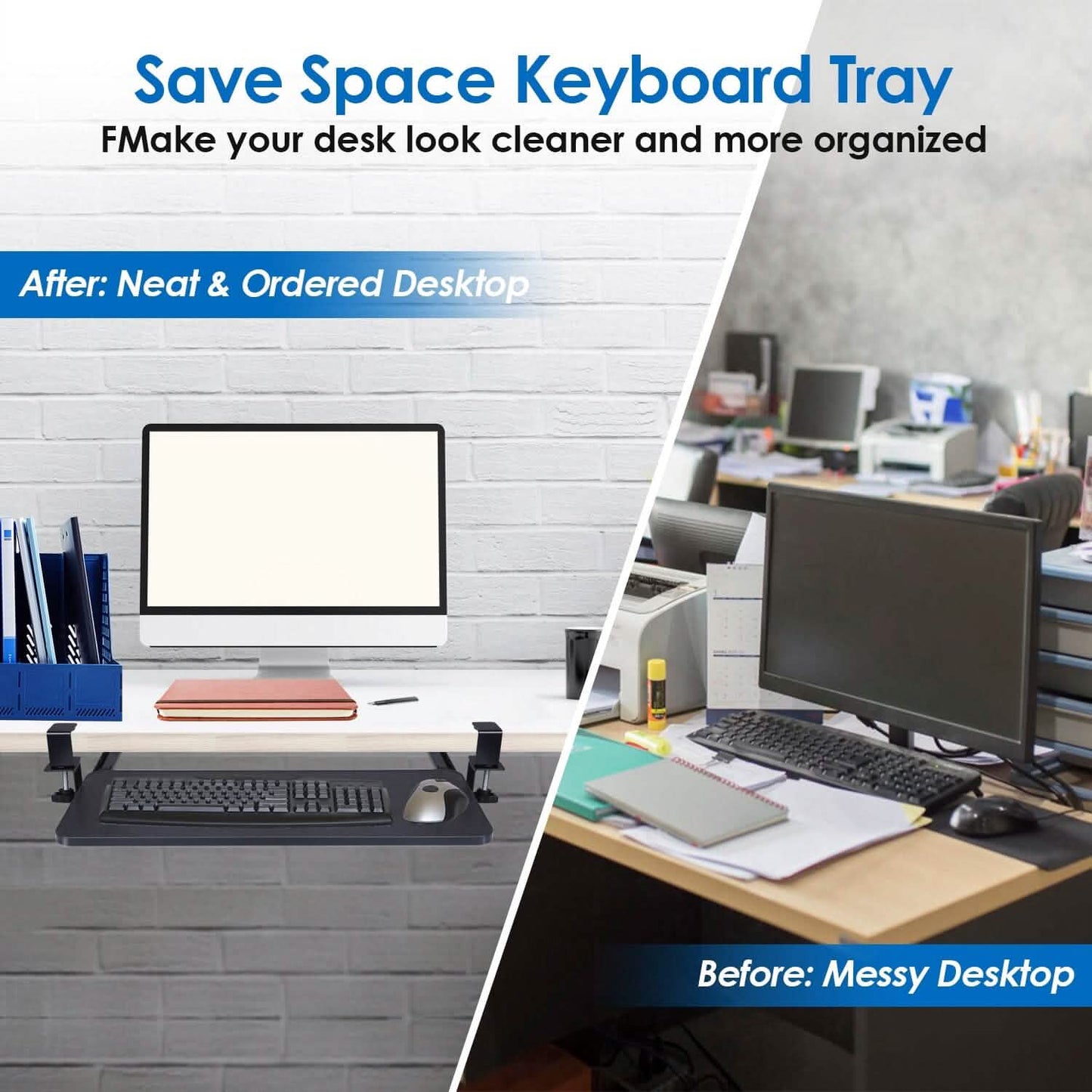 Keyboard Mouse Tray Under Desk Retractable Slide Out Drawer with C Clamp