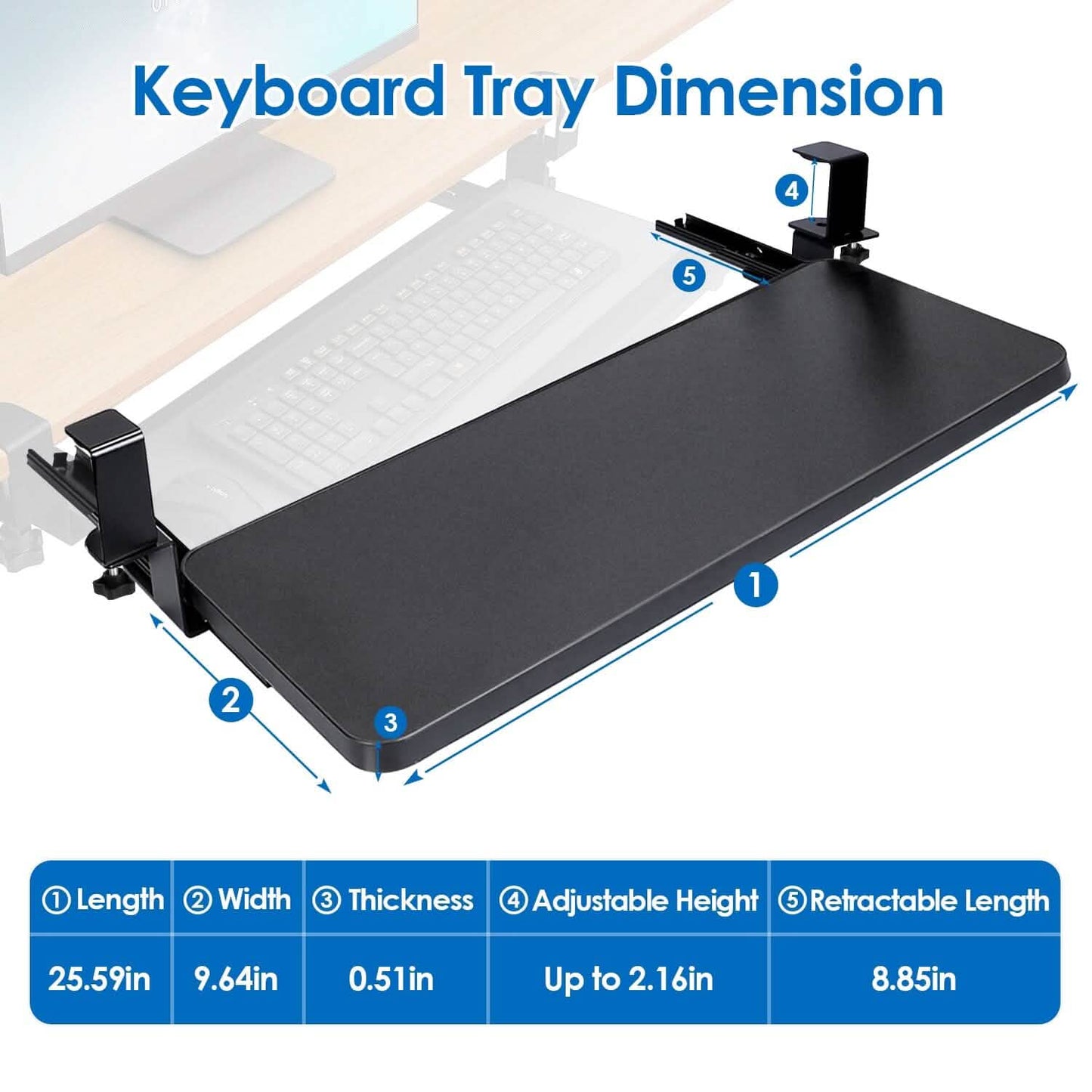 Keyboard Mouse Tray Under Desk Retractable Slide Out Drawer with C Clamp