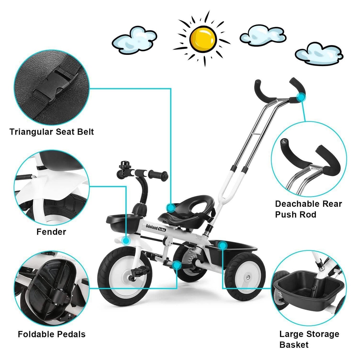 Kid Tricycle Stroller With Retractable Push Handle