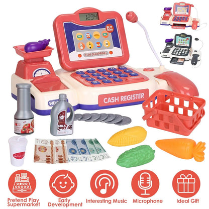 Kids Cash Register Pretend Play Cashier Toy with Scanner Calculator
