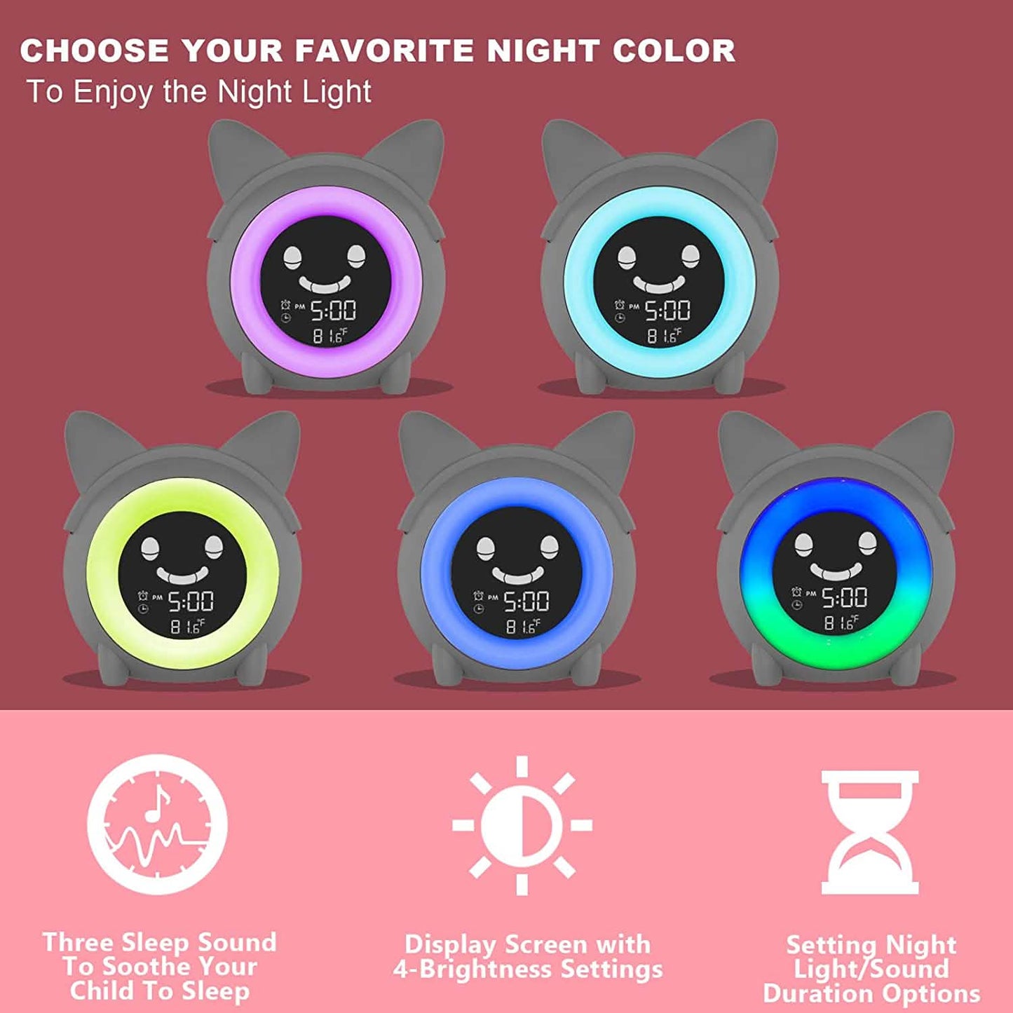 Kids Digital Alarm Clock with Night Light