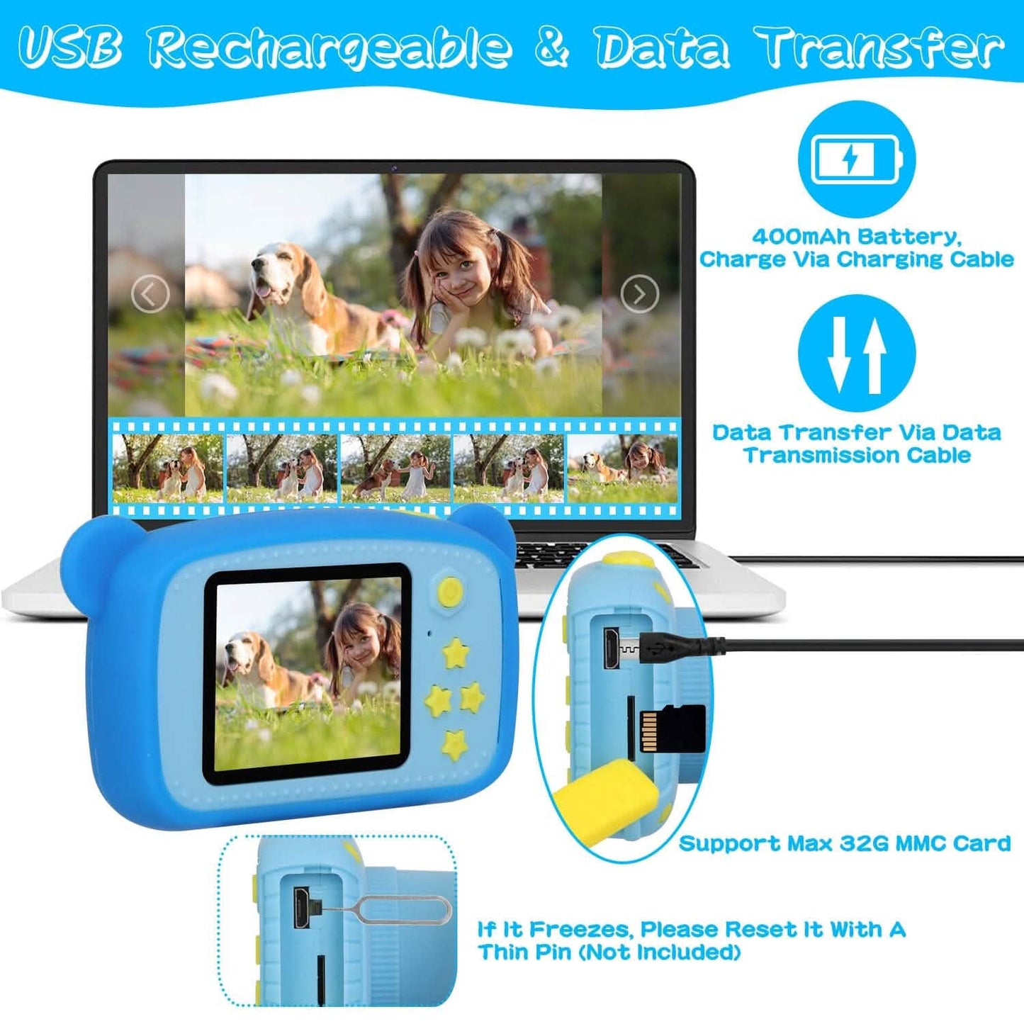 Kids Digital Camera with 2" Screen 4x Digital Zoom