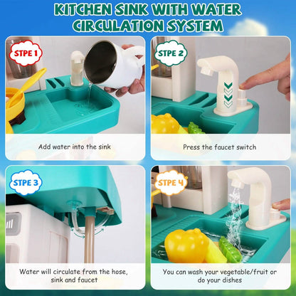 Kids Kitchen Play Set Interactive Pretend Kitchen Toys Cookware