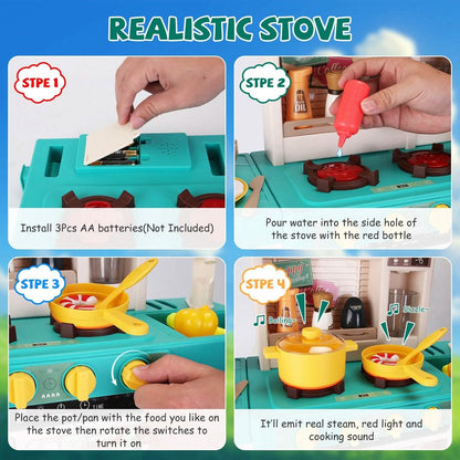 Kids Kitchen Play Set Interactive Pretend Kitchen Toys Cookware
