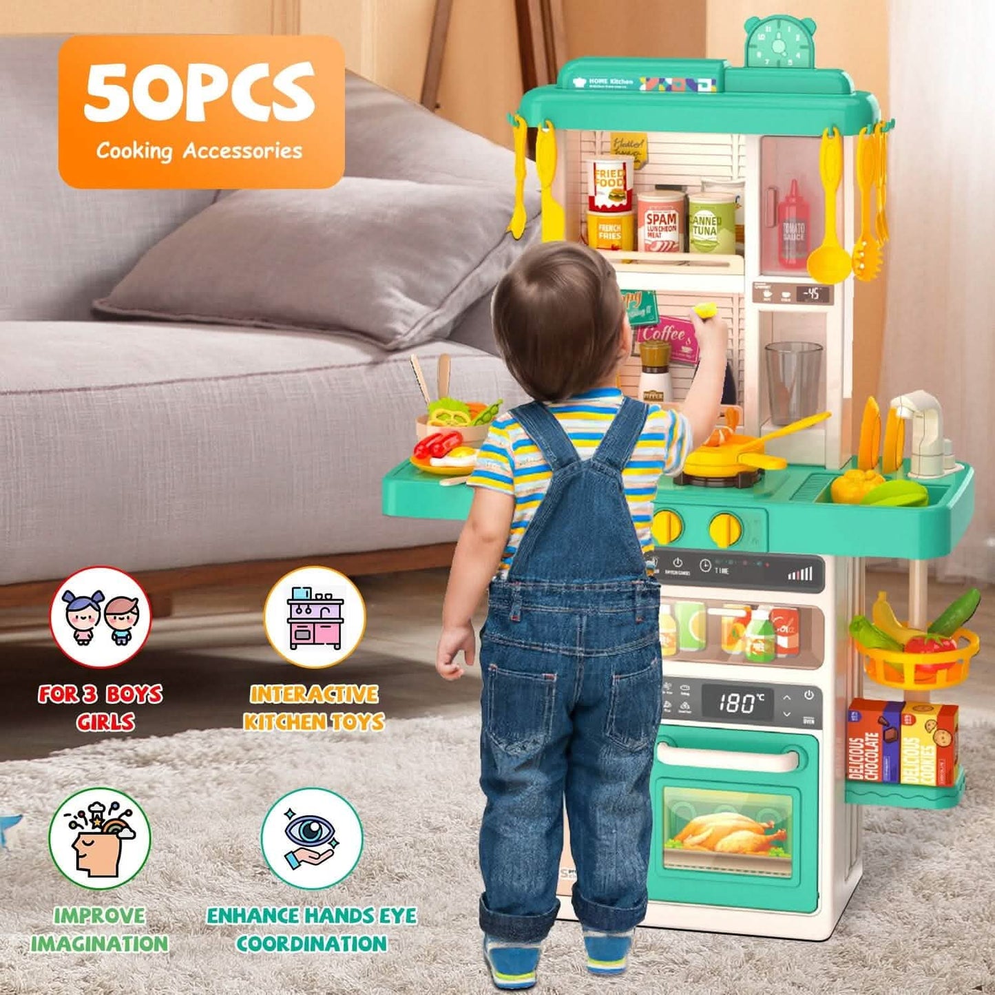 Kids Kitchen Play Set Interactive Pretend Kitchen Toys Cookware
