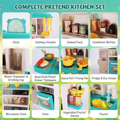 Kids Kitchen Play Set Interactive Pretend Kitchen Toys Cookware