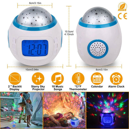 Kids Music Star Sky LED Projection Lamp Digital Alarm Clock